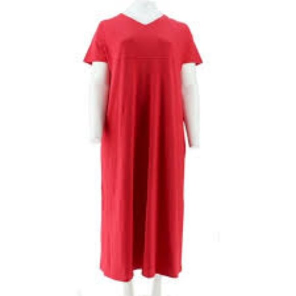 NWT DENIM & CO. V-NECK EMPIRE WAIST MAXI DRESS XS - Picture 1 of 10